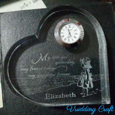 Crystal Engraving Heart Clock Paperweight For Wedding Gift